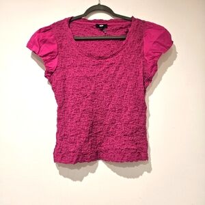 DKNY Fuchsia Textured Blouse, Size Large